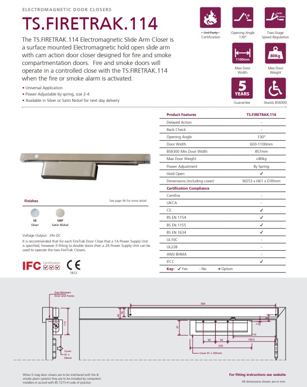 TS.FIRETRAK.114 Electromagnetic Slide Arm Closer - Image 3