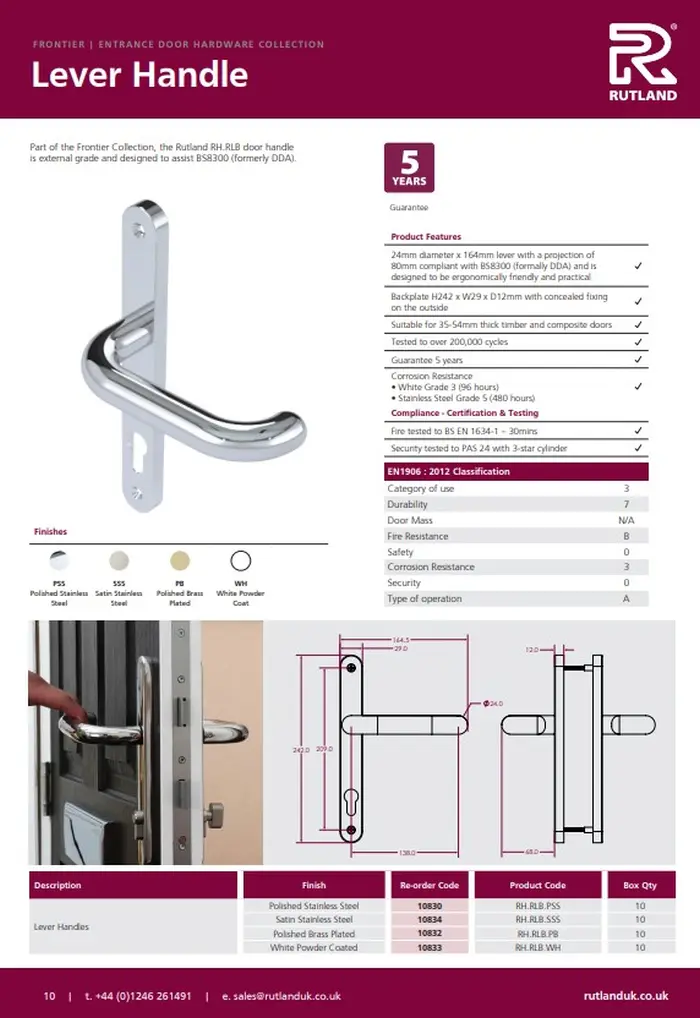 Lever Handle on Backplate 92mm RTD SS304 - Image 3