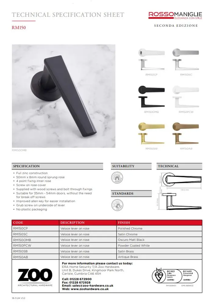 Veloce Lever On Round Rose Door Handle