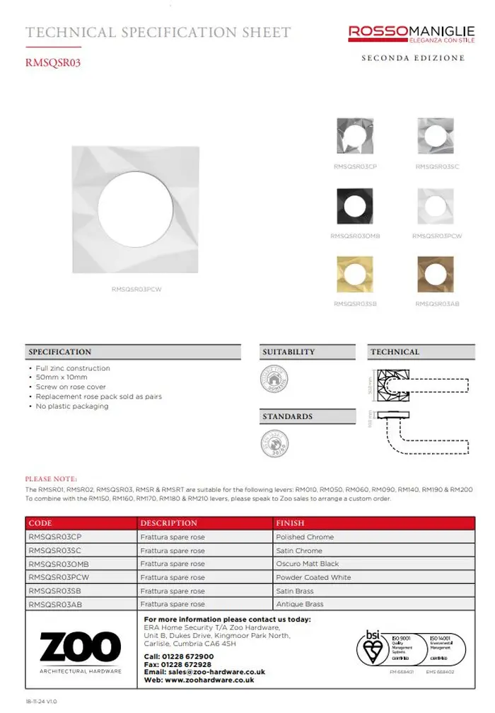 Zoo Hardware Spare Frattura Lever Square Rose Pack - Image 3