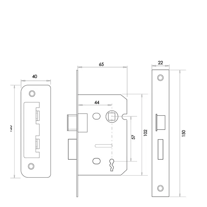 2 Lever Sashlocks with Square Forend & Radiused Strike Plate - Image 3