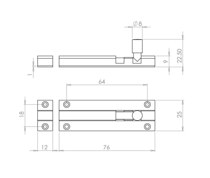 Aluminium Straight Barrel Door Bolts - Image 3