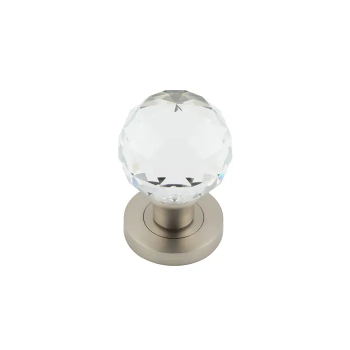 Satin Nickel Faceted Glass Mortice Knob